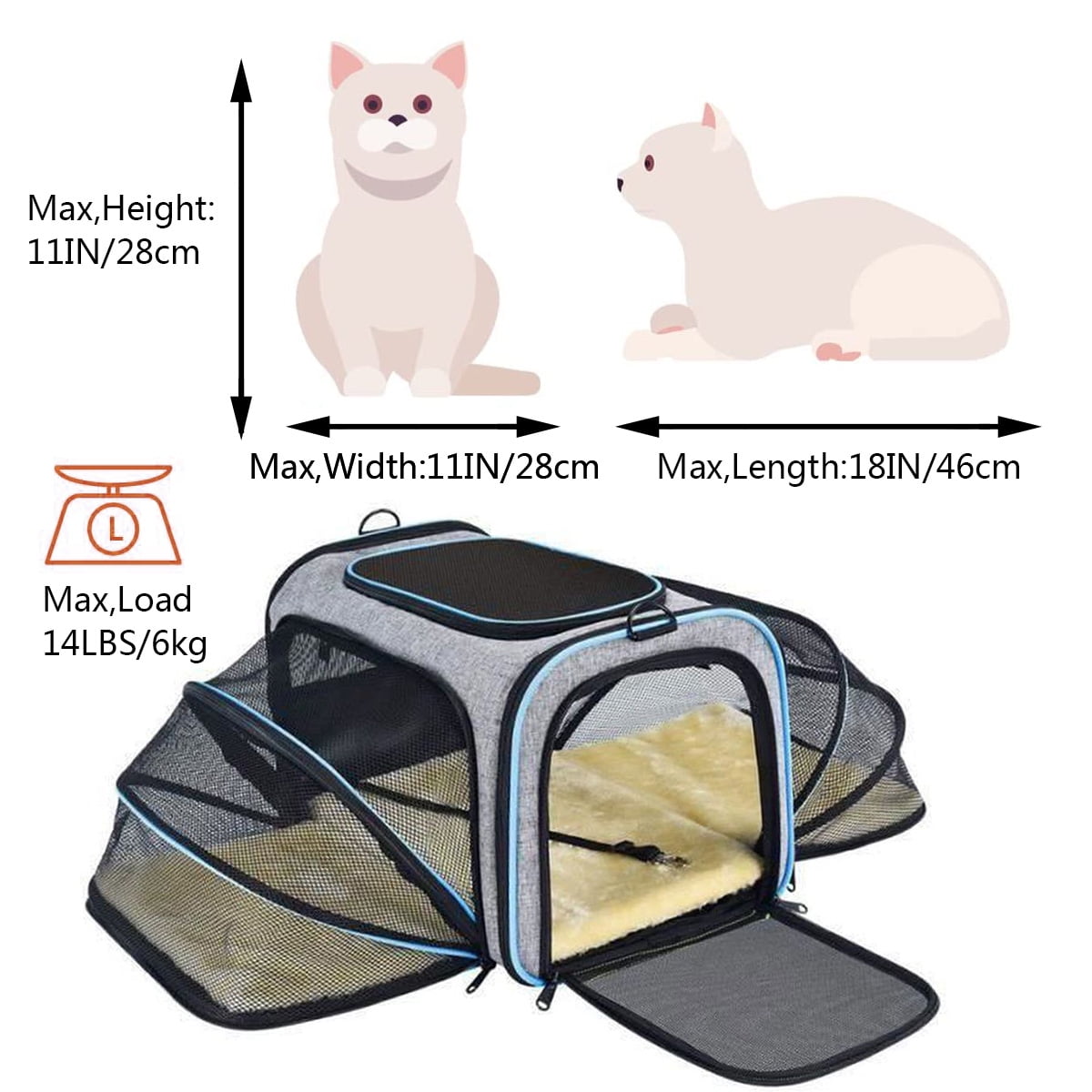 cenadinz Cat Carrier for Small Medium Cats Dogs Puppies with Big