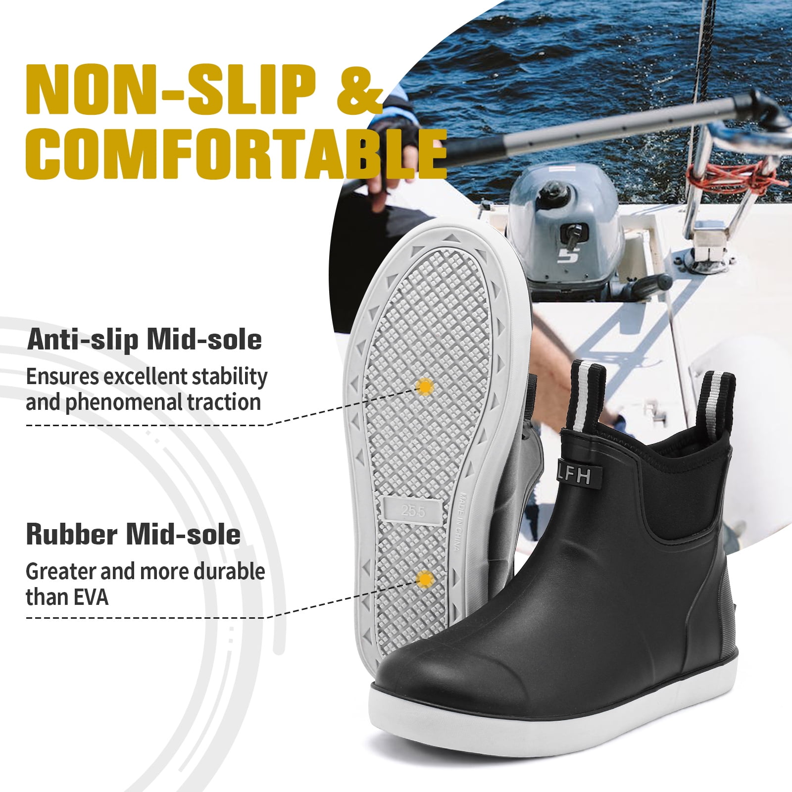 Lcamaw Deck Boots for Men，OutdoorRubber Fishing Garden Waterproof Ankle Rain Boots