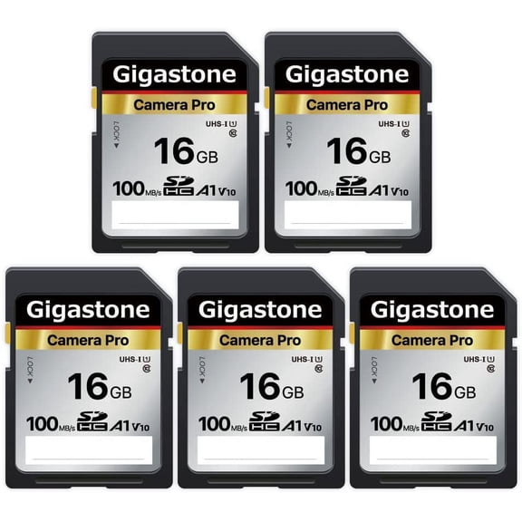 Gigastone 16GB 5-Pack SD Card V10 SDHC Memory Card High Speed Full HD Video Compatible with Canon Nikon Sony Pentax Kodak Olympus Panasonic Digital Camera