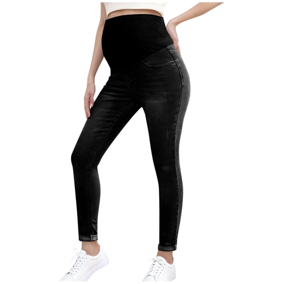 Women's Maternity Skinny Jeans Over The Belly Stretch Denim Pants Casual Comfortable Pregnancy Trousers for All Trimesters