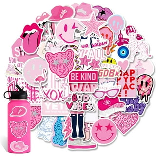 Yoksas Cute Preppy Pink Girly Stickers,50Pcs Preppy Party Favors Aesthetic Stickers for Tumblers Laptops Scrapbooking
