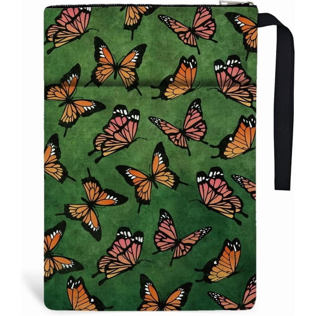 1 funda para libros de bolsillo de 13,4 x 9,45 pulgadas con diseño de mariposas, con cremallera y bolsillo frontal, ideal para estudiantes y profesores.