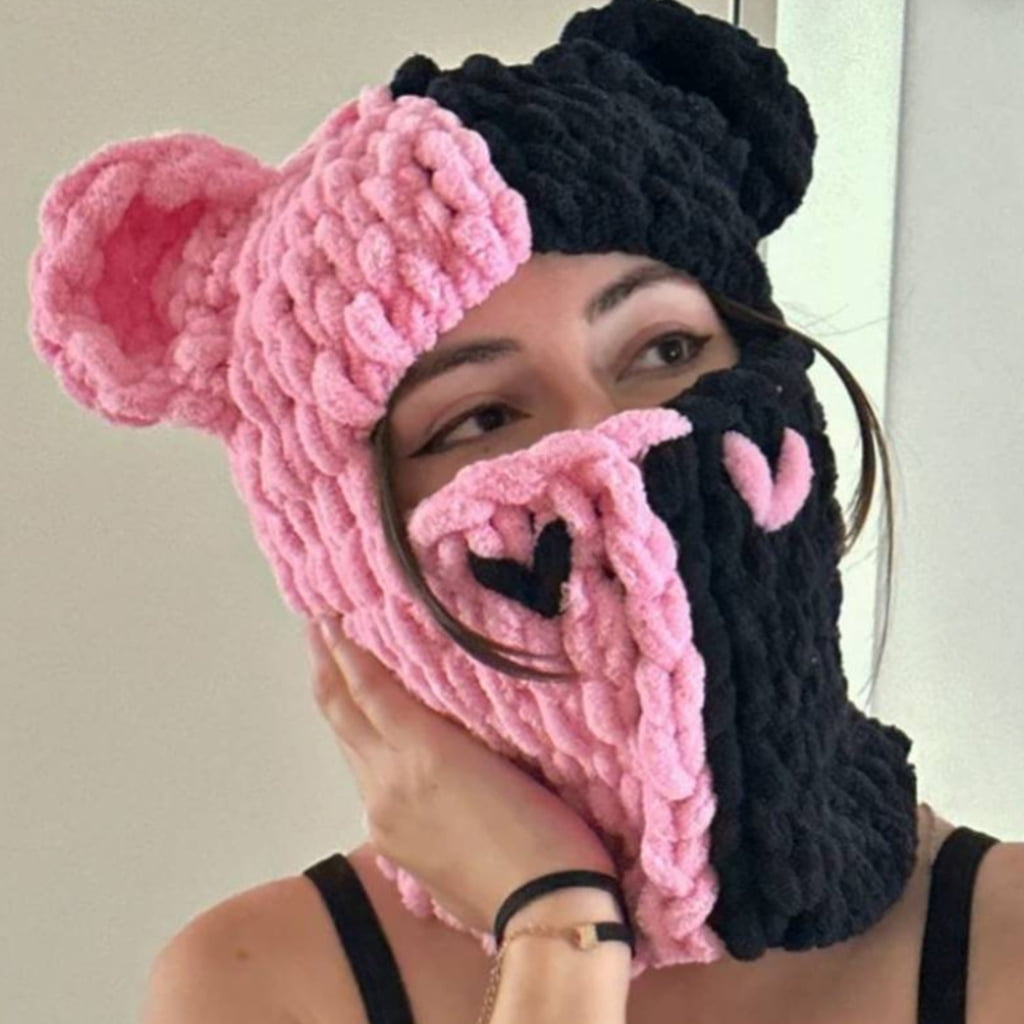 MANNYA Knit Full Face Balaclava Hiking Scarves Bear Ears Balaclava Ski Halloween Hat