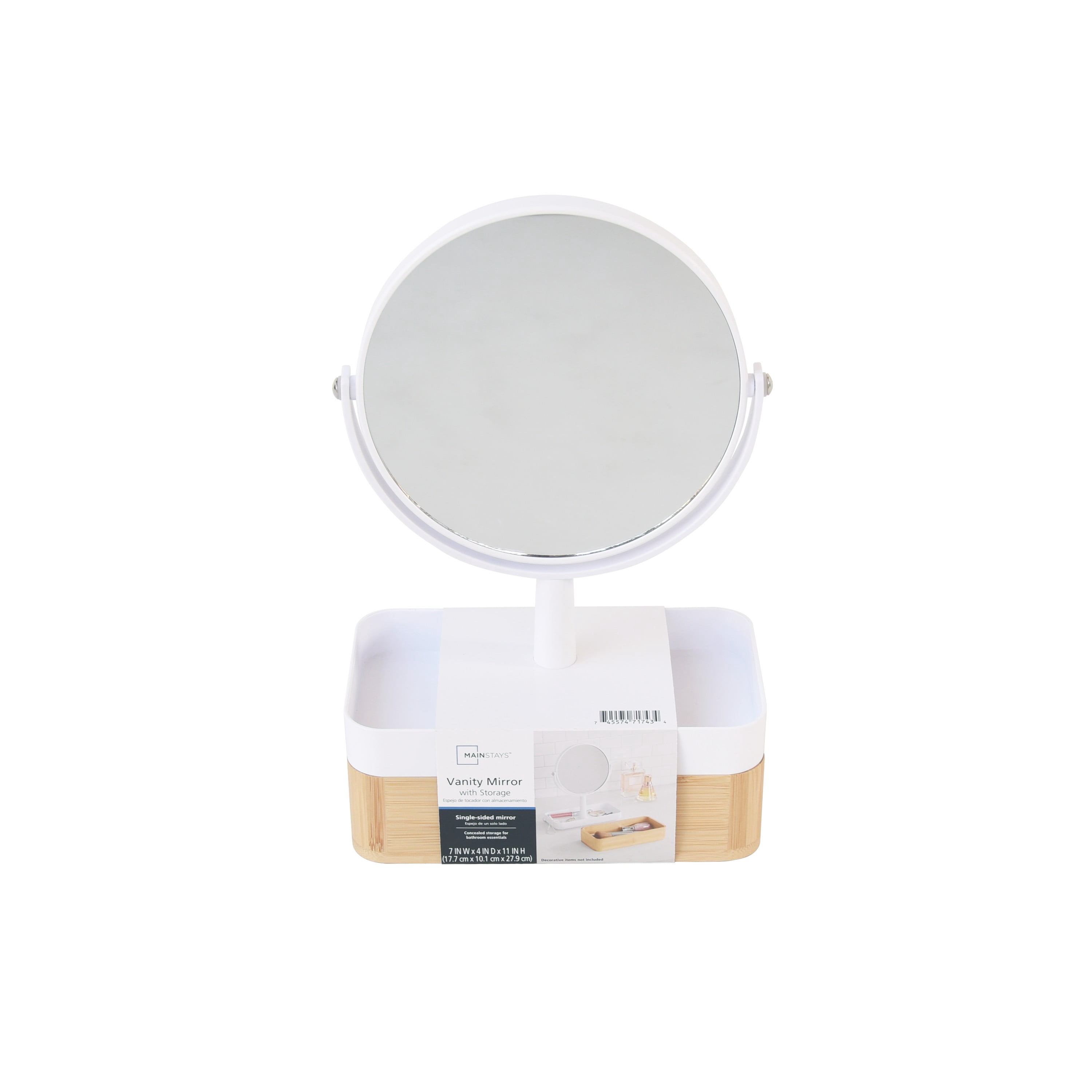 Mainstays Bamboo Vanity Mirror with Eco-Friendly Organizer