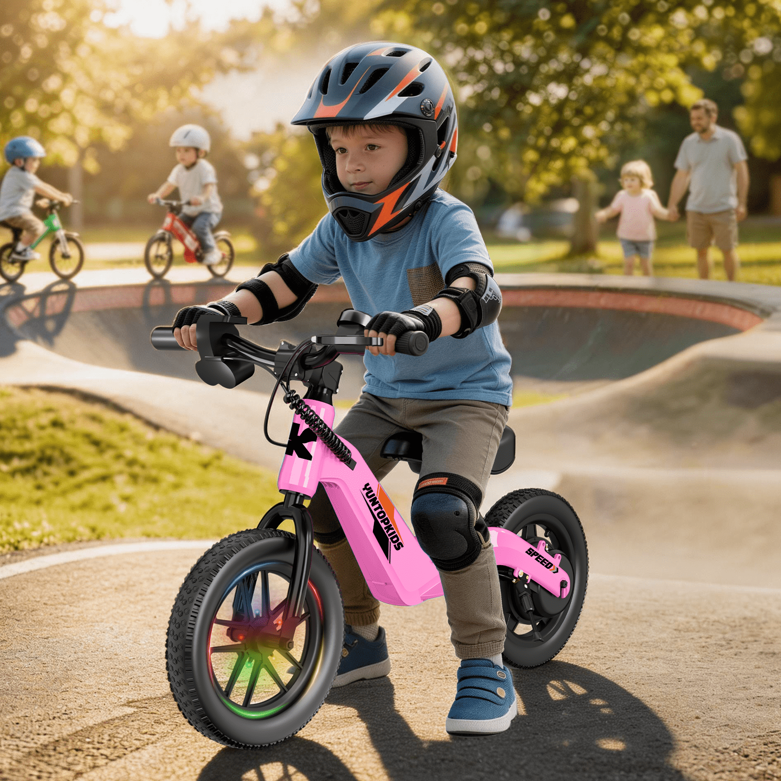YunTopKids Electric Bike for Kids, 180W Motor Electric Balance Bike with 14 Inch Pneumatic Tires, up to 9.3MPH& 3 Speed Settings, Adjustable Seat for Ages 3-6,Pink