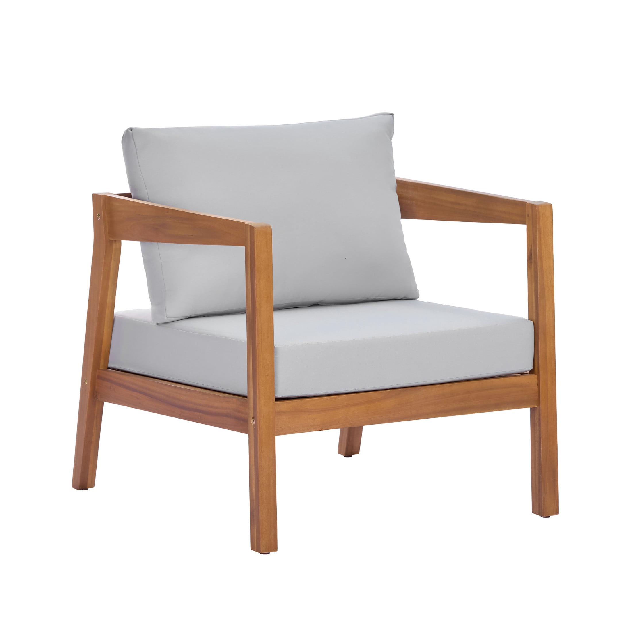 Christopher Knight Home 25"H Acacia Wood Outdoor Patio Lounge Chair, Teak Finish+Light Gray Cushion