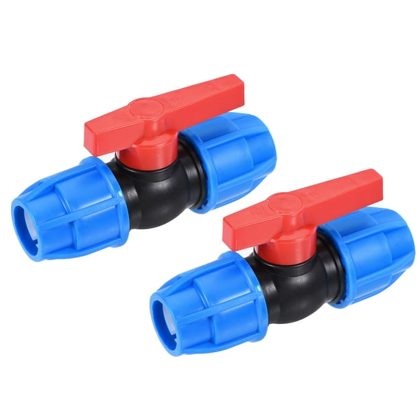 Válvula de bola de cierre de plástico PE Uxcell azul para tubo de riego de jardín de 25 mm, paquete de 2
