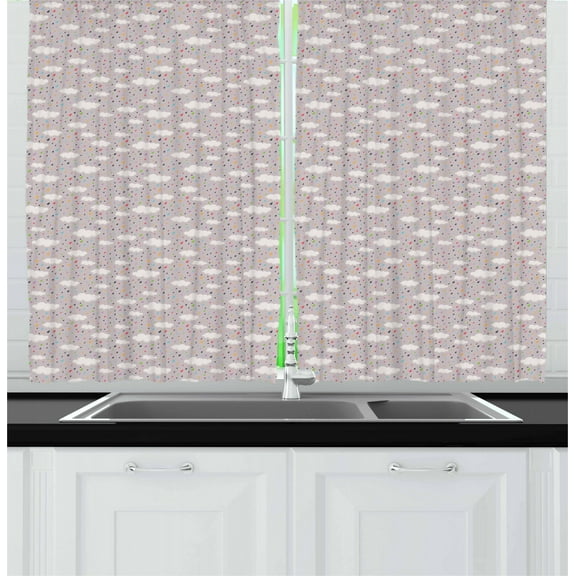 Ambesonne Rain Kitchen Curtains, Colorful Tiny Droplets, 55"x39", Multicolor