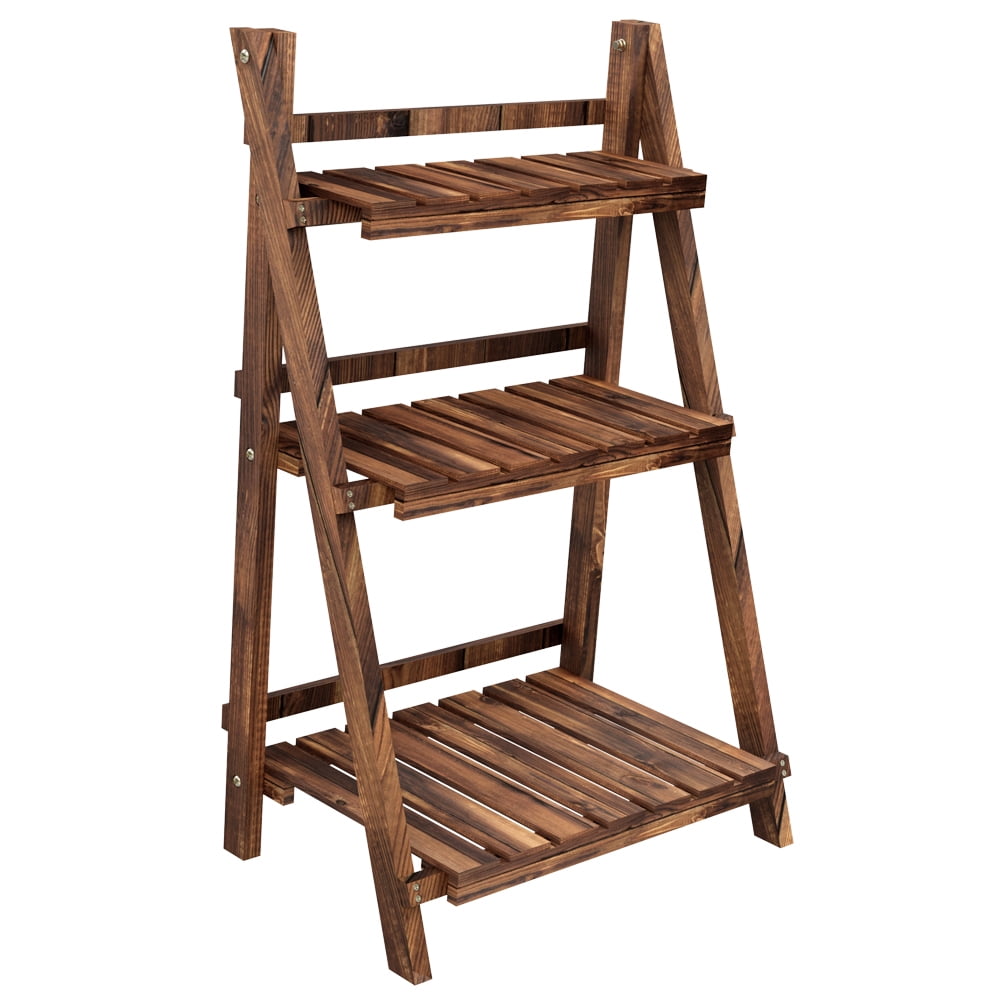 Renwick 3 Tier Folding Wooden Flower Stand for Outdoor & Indoor, Brown