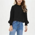 thumbnail image 2 of Girls Fall Puff Sleeve Tops Long Sleeve Chiffon Shirt Girl Fashion Ruffle Cuffs Pullover Crew Neck Blouses (Black 11 Years), 2 of 6