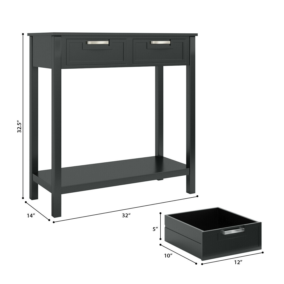 Gymax Console Table with 2 Drawers, Black