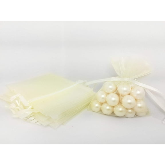 3" x 4" Ivory Drawstring Sheer Organza Bags (24 Pieces)