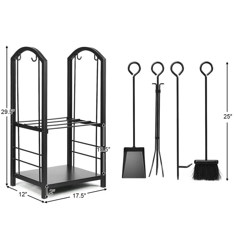 Gymax Fireplace Log Rack with 4 Tools Set Fireside Firewood Holders Indoor Outdoor Gymax Fireplace Log Rack with 4 Tools Set Fireside Firewood Holders Indoor Outdoor