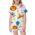 thumbnail image 4 of Toddler Girl'S Pajamas Cartoon Halloween Pumpkin & Star Pattern Short Sleeve Notched Collar Button Down Relaxed Fit 2Pc Summer Autumn All-Day Wear Comfort Nightwear,White,7-8 Years, 4 of 5