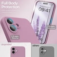 thumbnail image 3 of For Iphone 16 Case, Liquid Silicone Case With Camera Protection Soft Gel Rubber Cover With Microfiber Lining Shockproof Protective Phone Case For Iphone 16 6.1", Lilac Purple[L2154], 3 of 5