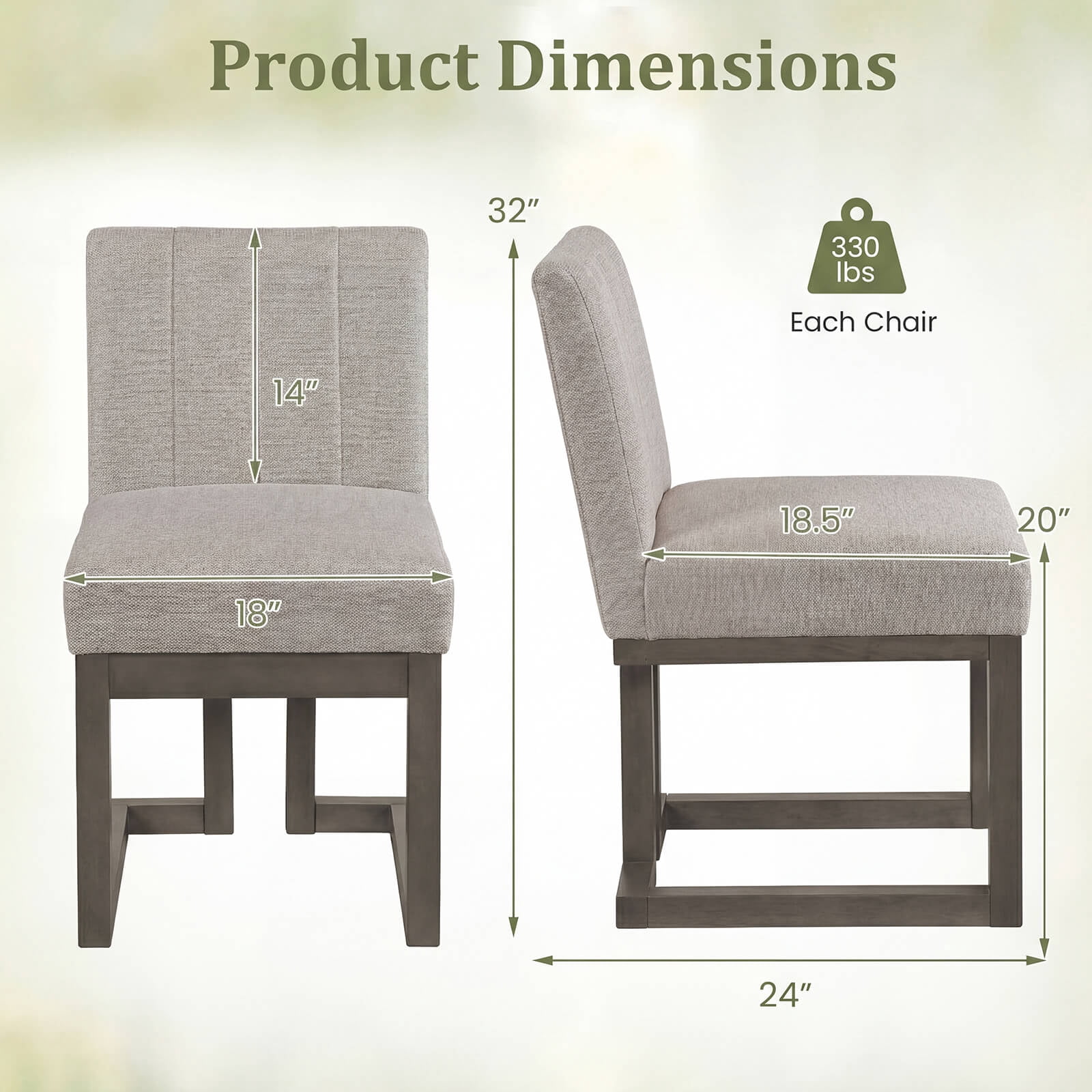 Costway 4PCS Wooden Dining Chairs Modern Farmhouse Fabric Upholstered Kitchen Chairs Beige + Gray