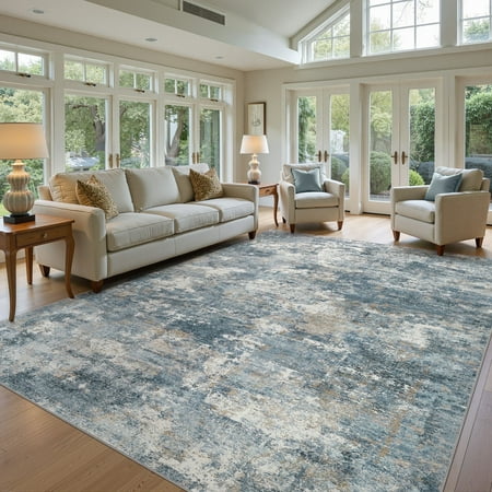 uermei 10 x14  washable area rugs for living room  modern abstract printed carpet  non slip indoor rug for bedroom home decor carpets  blue/brown