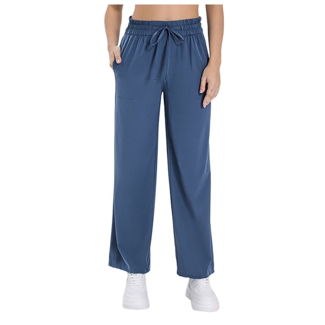 NECHOLOGY Women's Wide Leg Track Pants Capris with Pockets, Dark Blue, Size S