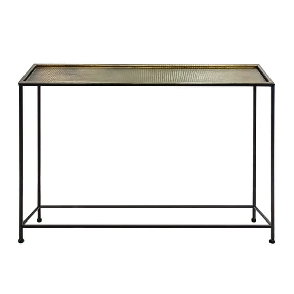 Aurelia 48" Console Sofa Table Antique Bronze Tray Top Aluminum Black Iron Frame