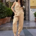 thumbnail image 3 of Women's 2 Piece Casual Outfits Womens Button Sleeveless Vest Shirt Straight Wide Leg Trousers With Pockets Wedding Pant Suits for Bride Elegant Jumpsuits for Women Evening Party Jumpsuit plus Size, 3 of 8