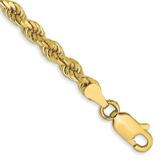 14K Yellow Gold 3.5mm Semi Solid Diamond-Cut Rope Chain Bracelet for Women 7"