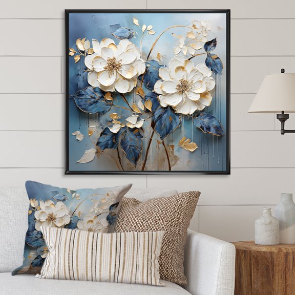 Designart "Grayscale Beauty Of Blue Hydrangea Blossoms II" Hydrangea Floater Framed Canvas Wall Art