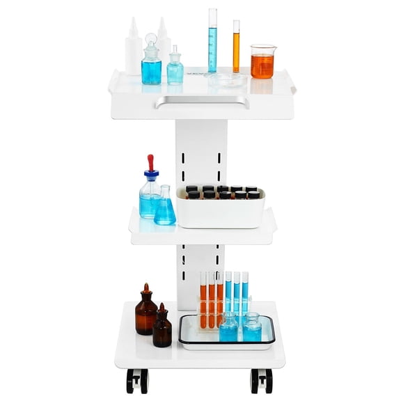 Rolling Lab Cart with Built-in Power Socket, 3-Shelf Steel Mobile Trolley with Locking Wheels, Heavy Duty 220 lbs for Medical Beauty Salon Clinic Use