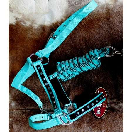 Horse Halter Sizes - Nylon Horse HALTER Lead Rope Noseband Tack Teal 606122.