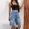 thumbnail image 6 of Women Denim Bermuda Shorts Knee Length Low Rise Baggy Jorts Light Blue S, 6 of 9