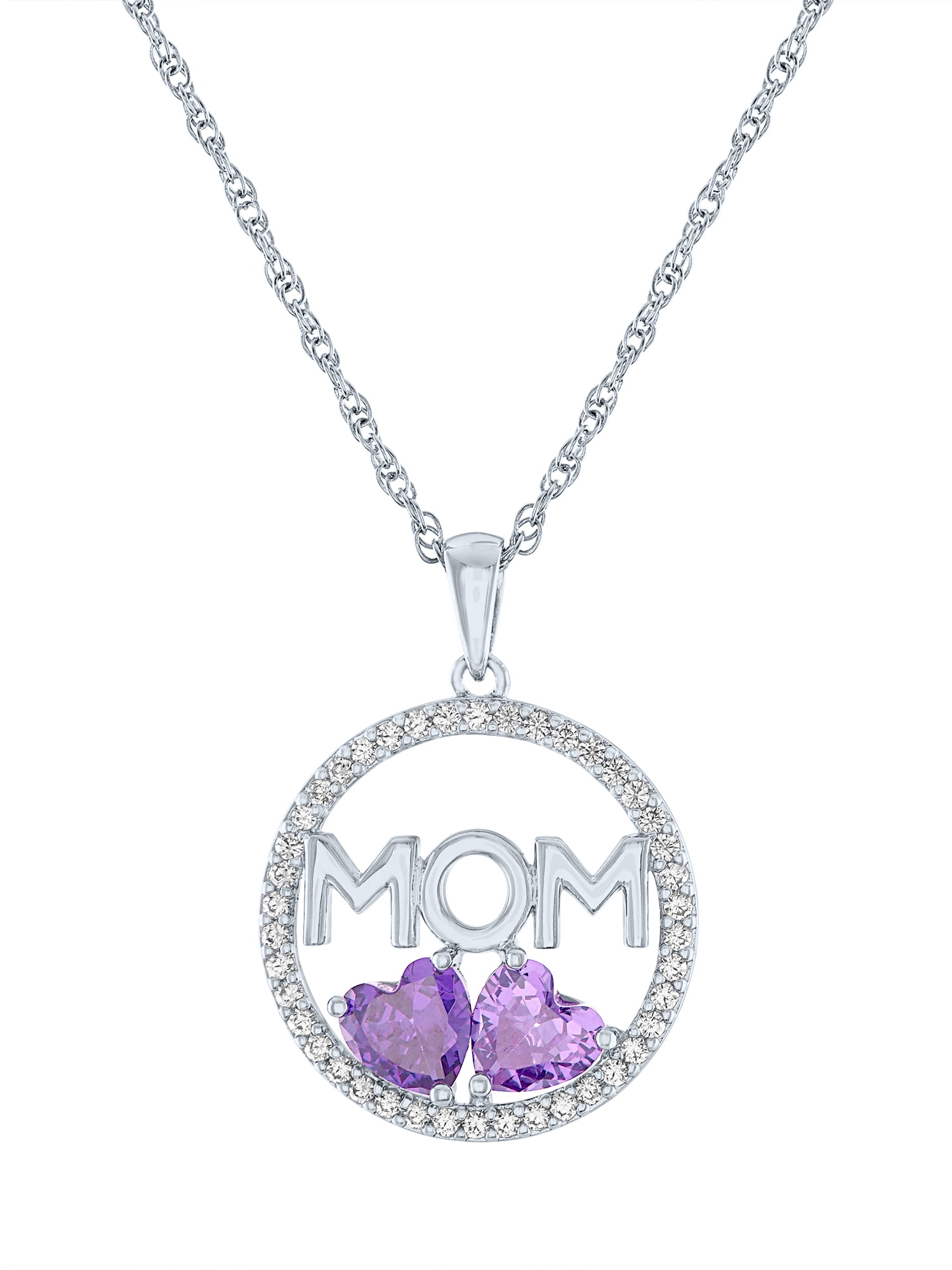 Ladies Brilliance Fine Jewelry Sterling Silver Plated Similated Amethyst & CZ Pendant, 18"