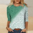 thumbnail image 2 of Pompotops T-shirt Ample à Imprimé Léopard pour Femme, Manches 3/4, Col Rond, Haut Décontracté, Liquidation, 2 of 5