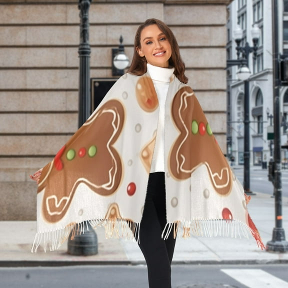 Gingerbread Man Cookies Winter Scarf for Women Fashion Warm Long Soft Blanket Scarves Gifts