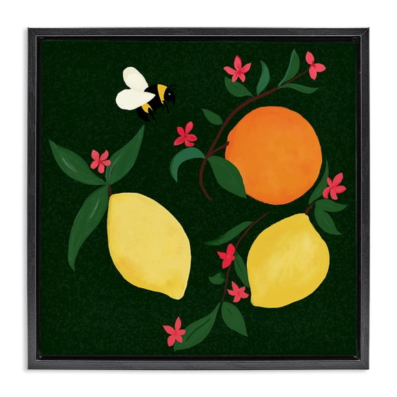 Stupell Industries Citrus & Bumble Bee Food & Beverage Painting Black Floater Framed Canvas Art Print Wall Art, 18 x 18