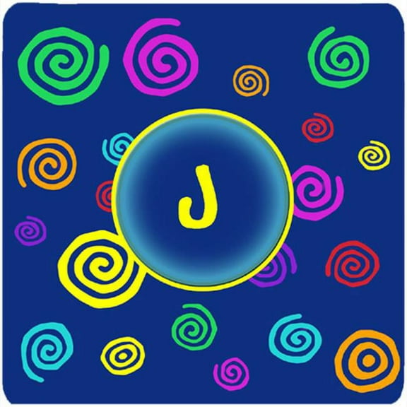 Monogram - Blue Swirls Foam Coasters Initial Letter J, Set Of 4