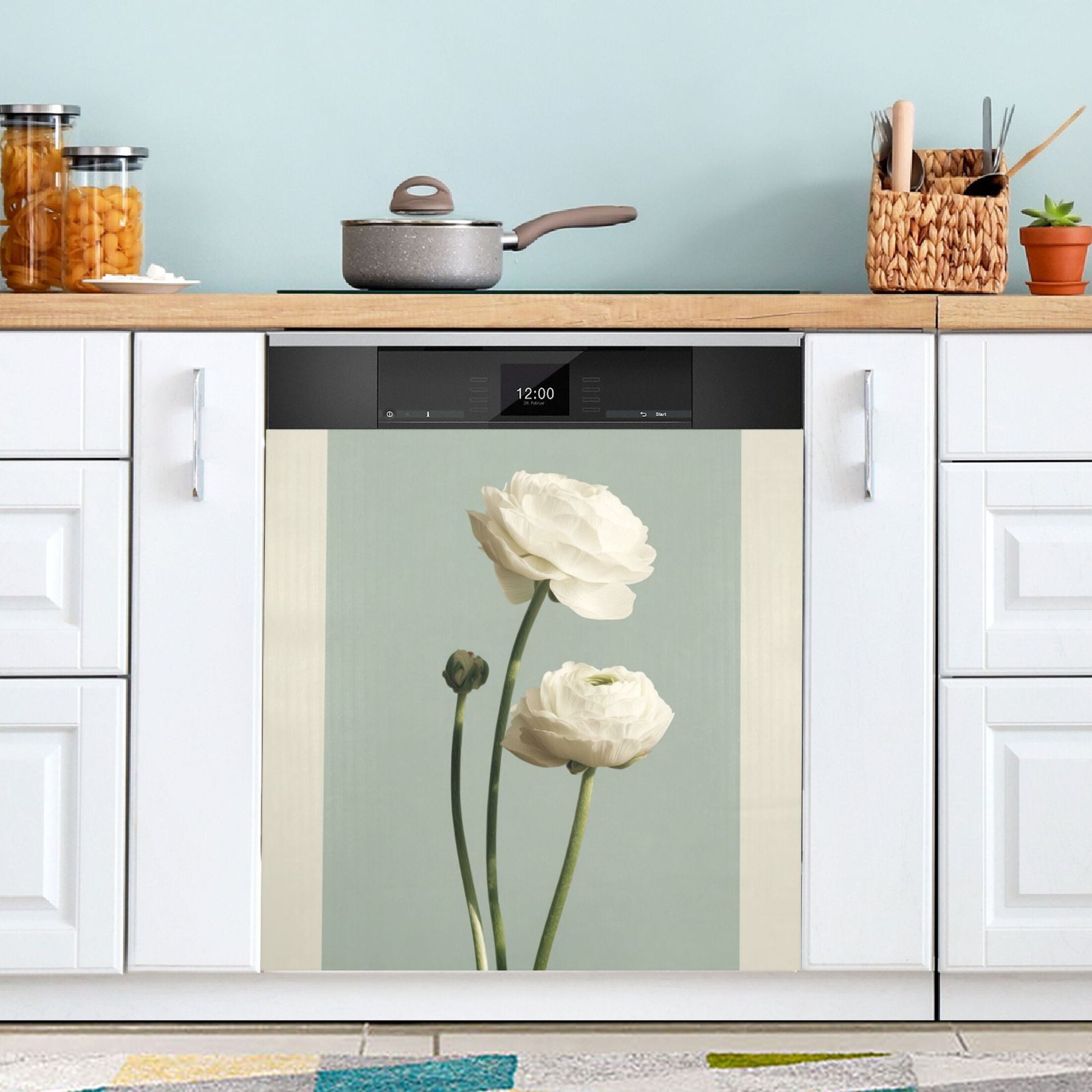 IAUYY Magnetic decorative sticker - 23x26 Inch PVC Refrigerator Decorative Cover, Removable DIY Art for Kitchen Appliances Green Flower Stalk