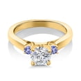 thumbnail image 3 of Gem Stone King 18K Yellow Gold Plated Silver Lab Grown Diamond and Blue Tanzanite Engagement Ring for Women | 0.90 Cttw | Round 6MM | Gemstone April Birthstone | Size 5, 3 of 6