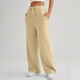 thumbnail image 2 of Women's Wide Leg Baggy Sweatpants Fleece Lined Sweat Pants Lounge Comfy Clothing Athletic Joggers with Pockets Khaki S, 2 of 4