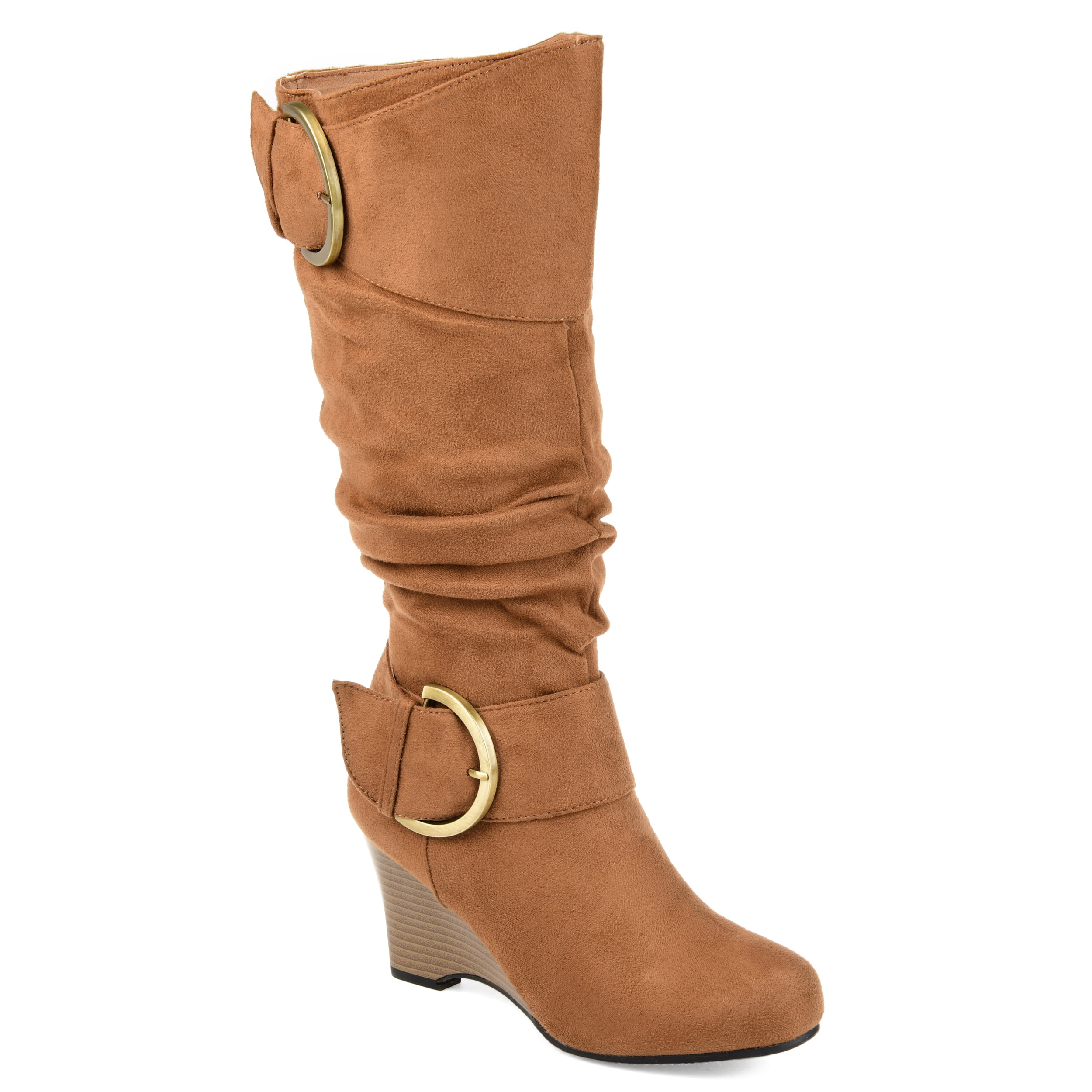 Brinley Co. - Brinley Co. Women's Wide Calf Buckle Slouch Wedge Knee-High Boot - Walmart.com
