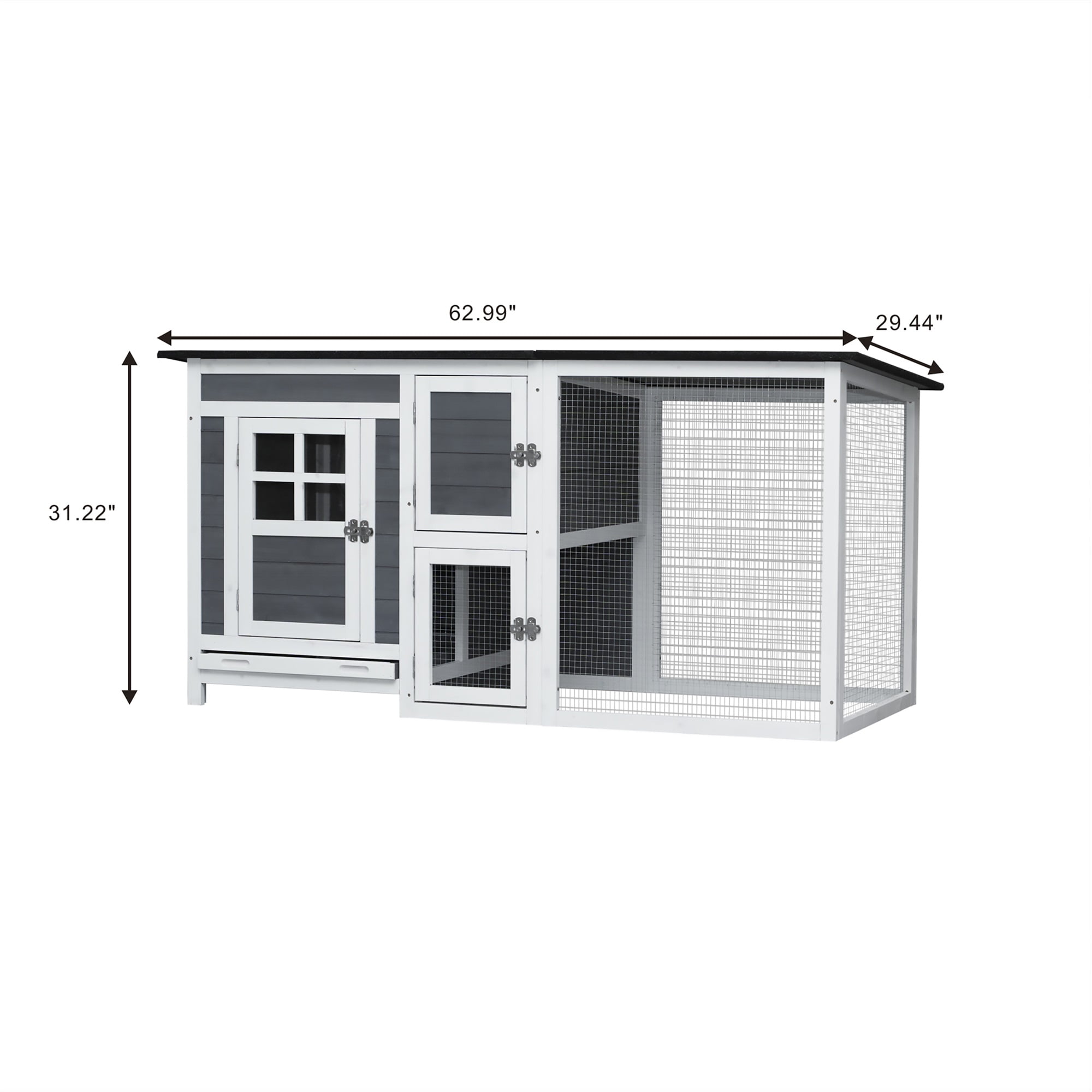 Pefilos 62" Rabbit Hutch for Indoor Poultry Cage Small Animal House with Running Cage, Outdoor Weatherproof Bunny Cage with Openable Roof, Gray Pefilos 62" Rabbit Hutch for Indoor Poultry Cage Small Animal House with Running Cage, Outdoor Weatherproof Bunny Cage with Openable Roof, Gray