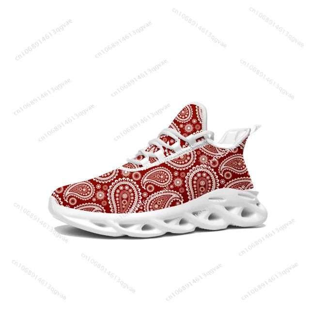 Zapatillas deportivas planas con estampado de cachemira para hombre y mujer, deportivas de alta calidad, con cordones, de malla, hechas a medida, color blanco