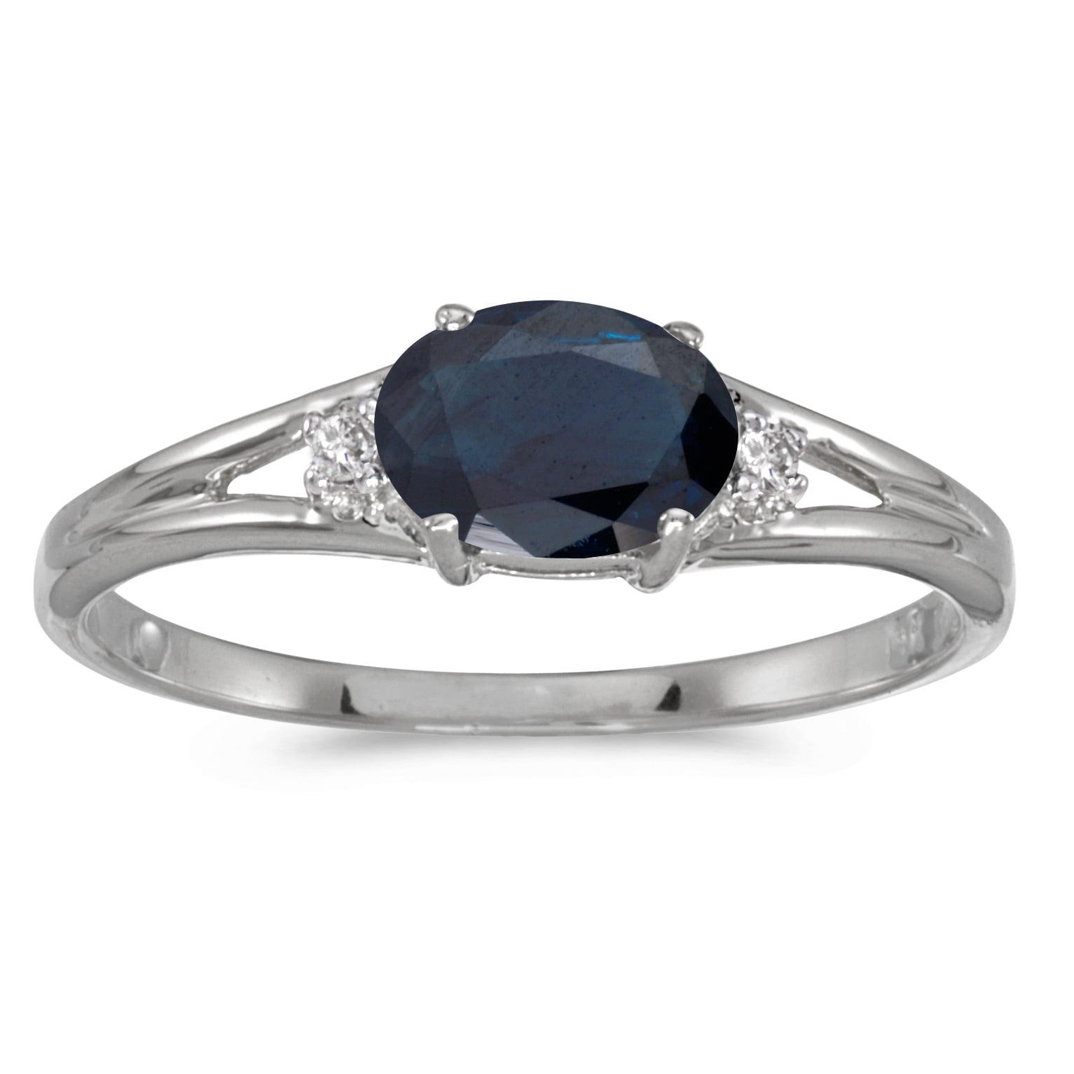 14k White Gold Oval Sapphire And Diamond Ring