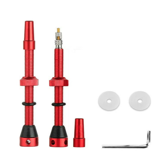 Youkk Lot de 2 Valve de Vélo Embout en Alliage Pièces de Pneu Tubeless Outils de Roue de Remplacement avec Clé Hexagonale Rouge 1Ensemble