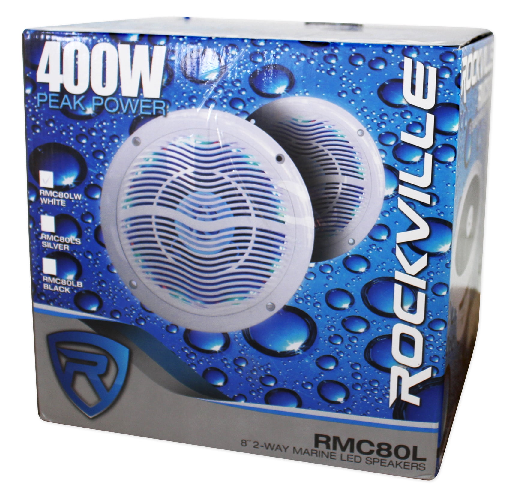 Rockville RMC80LW 8" 800W Marine Speakers With Multi-Color LED Lights & Remote - Waterproof Boat Speakers