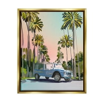 Stupell Industries Fashion Brand Tropical Truck Transportation Painting Gold Floater Framed Canvas Art Print Wall Art, 17 x 21
