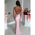 thumbnail image 2 of Satin Criss‑Cross Backless Tie‑Strap Fitted Cocktail Dress, Elegant Party Dress for Wedding, Spring and Fall Occasions, 2 of 9