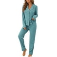 thumbnail image 4 of INSPIRE CHIC Women's Pajama Loungewear Long Sleeve Button Up Tops with Pants Christmas Two Pieces Matching Pj Sets M Peacock Green, 4 of 6