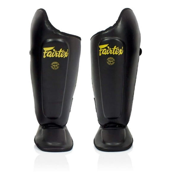 Espinilleras Fairtex SP8 Muay Thai Syntek de piel negra