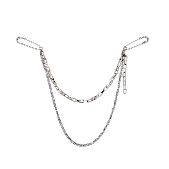 Double Chain Brooch Decorative Pendant Novelty Durable Metal Unisex Collar Pins
