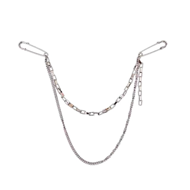 Broche de cadena doble, colgante decorativo de moda duradero para hombres y mujeres, alfileres de de Metal para regalo, abrigo, aniversario, Sunnimix Broche de cadena