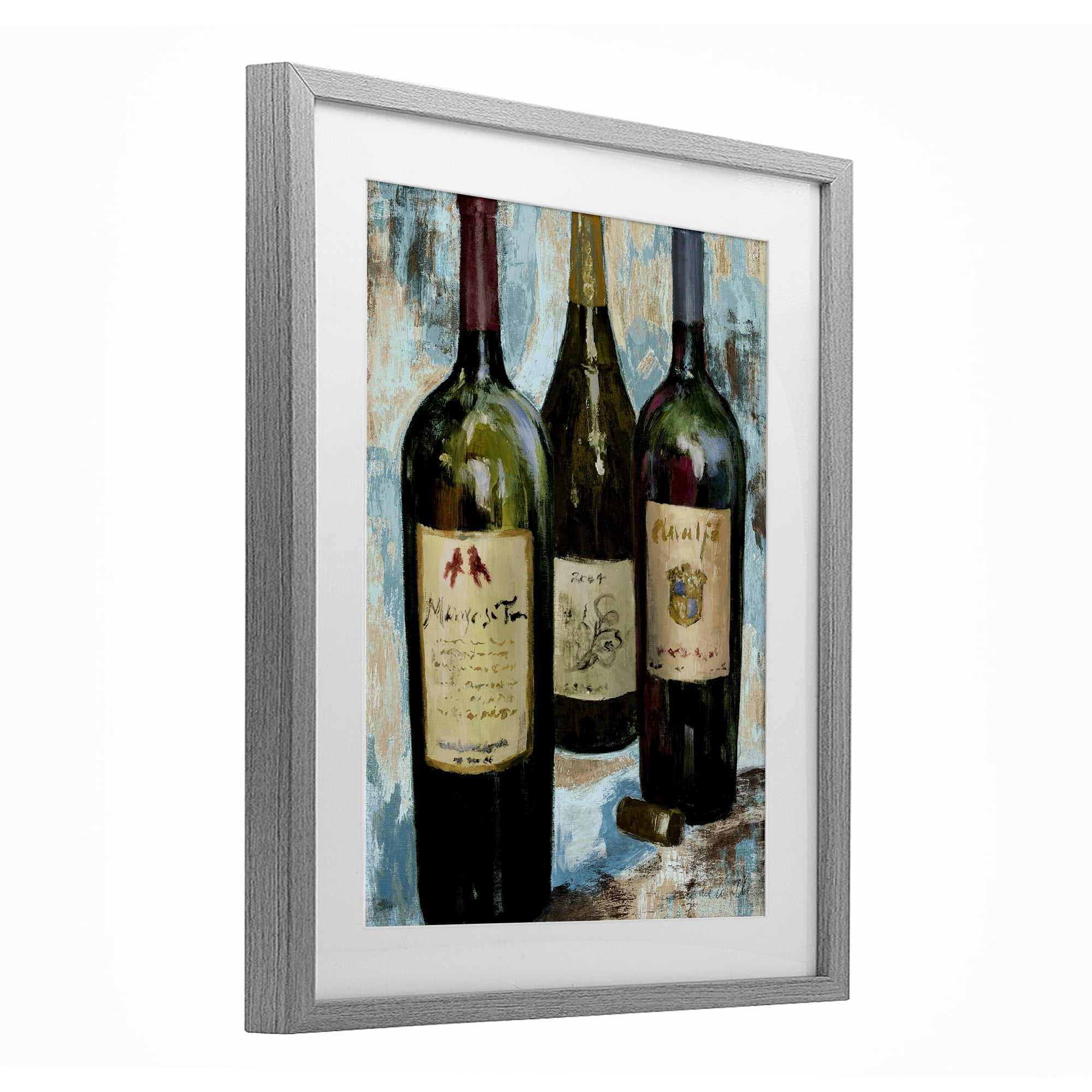 Stupell Industries Labeled Wine Bottle Trio Gray Framed Print Under Glass, design by Lanie Loreth